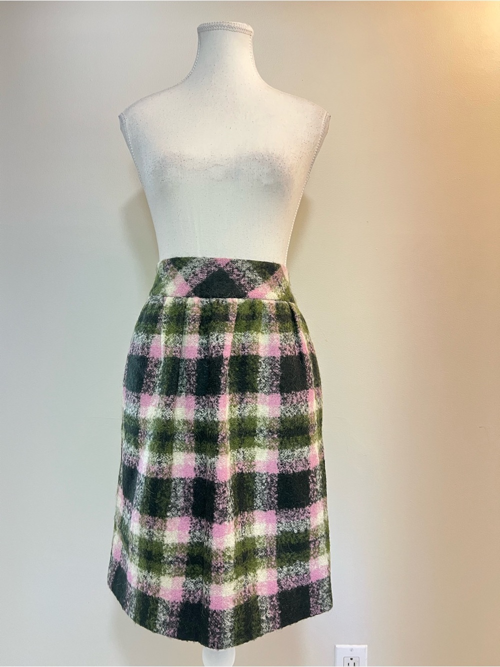 Badgley Mischka Pink and Green Plaid A-Line Skirt